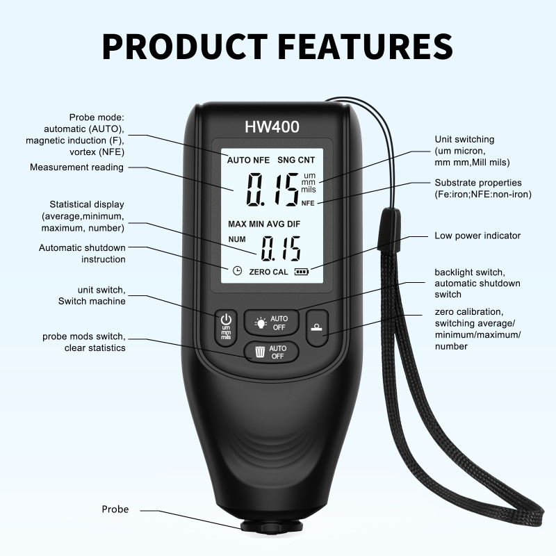 新型HW400高精度コーティング厚さ計滑り止め塗料層測定器ドライフィルム厚さ計|undefined