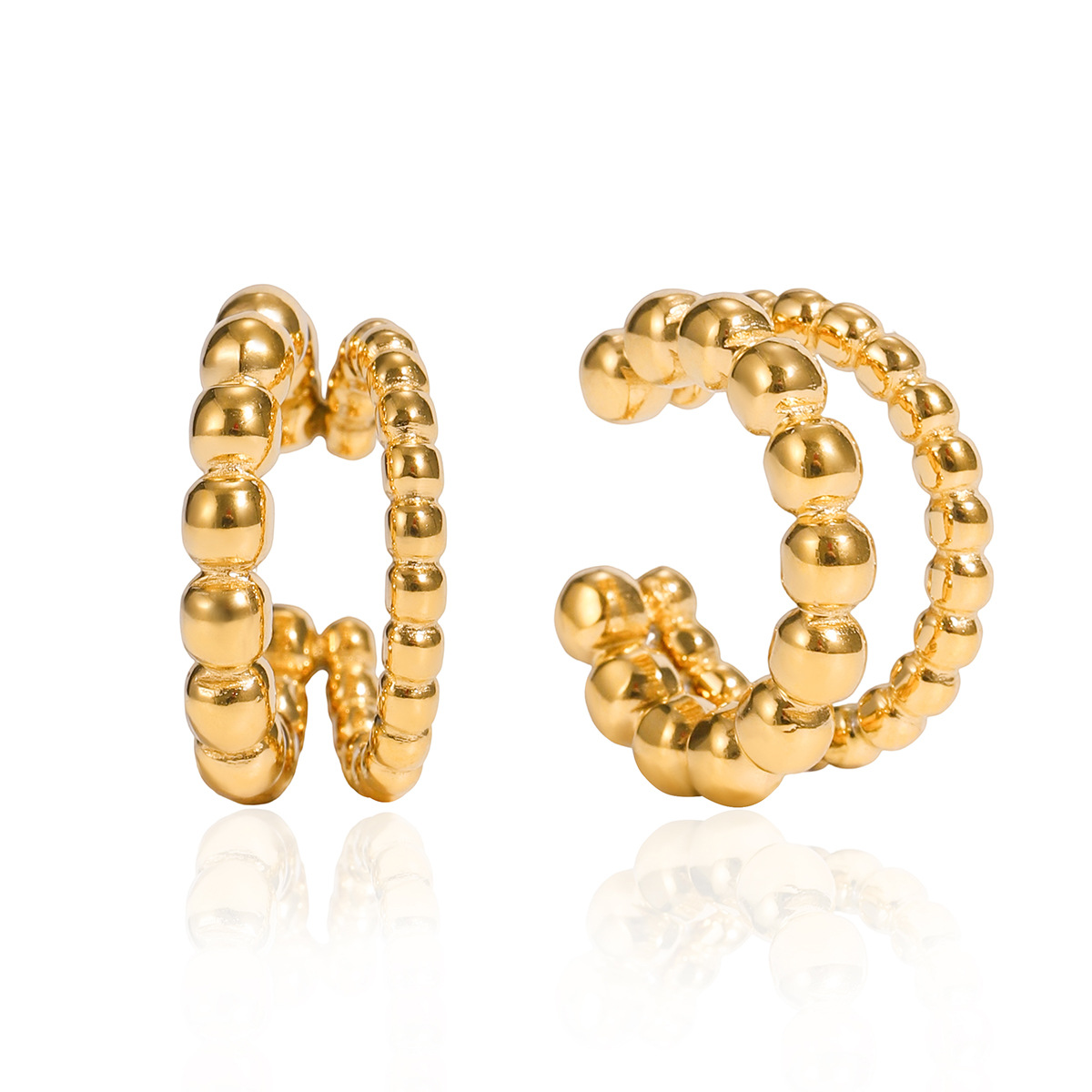 Wanxing Europa y los Estados Unidos sin agujeros de orejas de orejas de bolas de doble capa de orejas de oro 18 quilates personalidad de moda pendientes de cabello