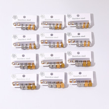 跨境新款不锈钢一卡三耳环女小众高级感设计镶钻几何耳钉耳饰饰品