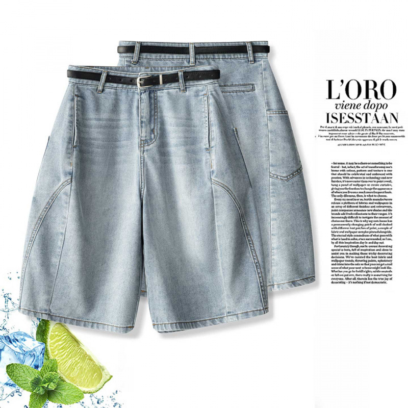 Women's Denim Shorts, Summer Thin Style, 2026 New High-Waisted Loose Casual Knee-Length Pants, Petite Wide-Leg Pants