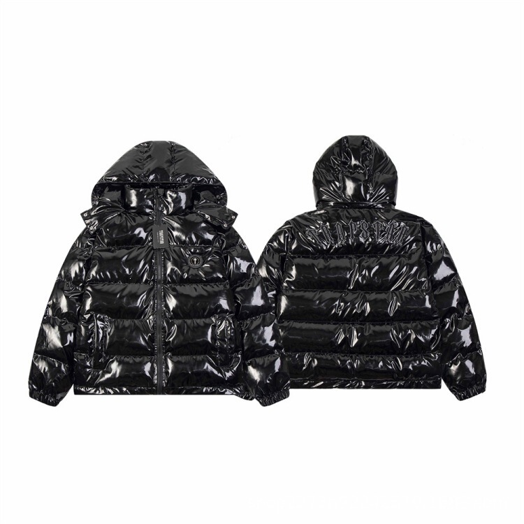 Foreign Trade Trapstar New Model Pu Leather Black Glossy Thick Cotton Jacket with Detachable Hood Couple's Coat