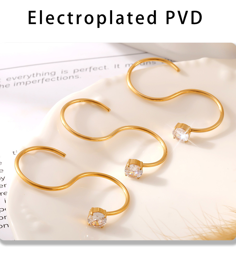 S-shaped Double Finger Wrapped Gold 3A Zircon Ring Stainless Steel PVD Simple And Luxurious Bracelet_voghion.com