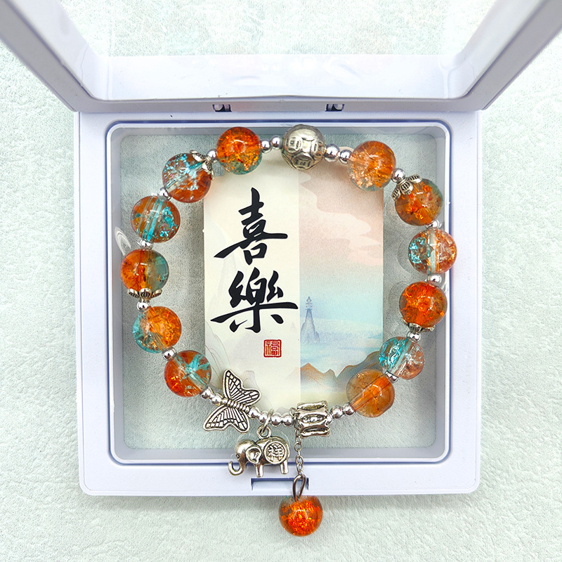 Chinese-Style Butterfly Crystal Bracelet, Cross-Border Tourist Attraction Street Stall Jewelry, Auspicious Elephant Ornaments, Beaded Wholesale Handmade Items