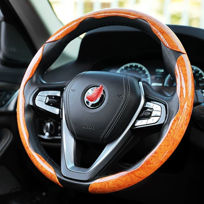 All Seasons, High-End Car Handle Cover, Steering wheel cover - flat-peach-wood-grain-yellow-3-pieces-38cm