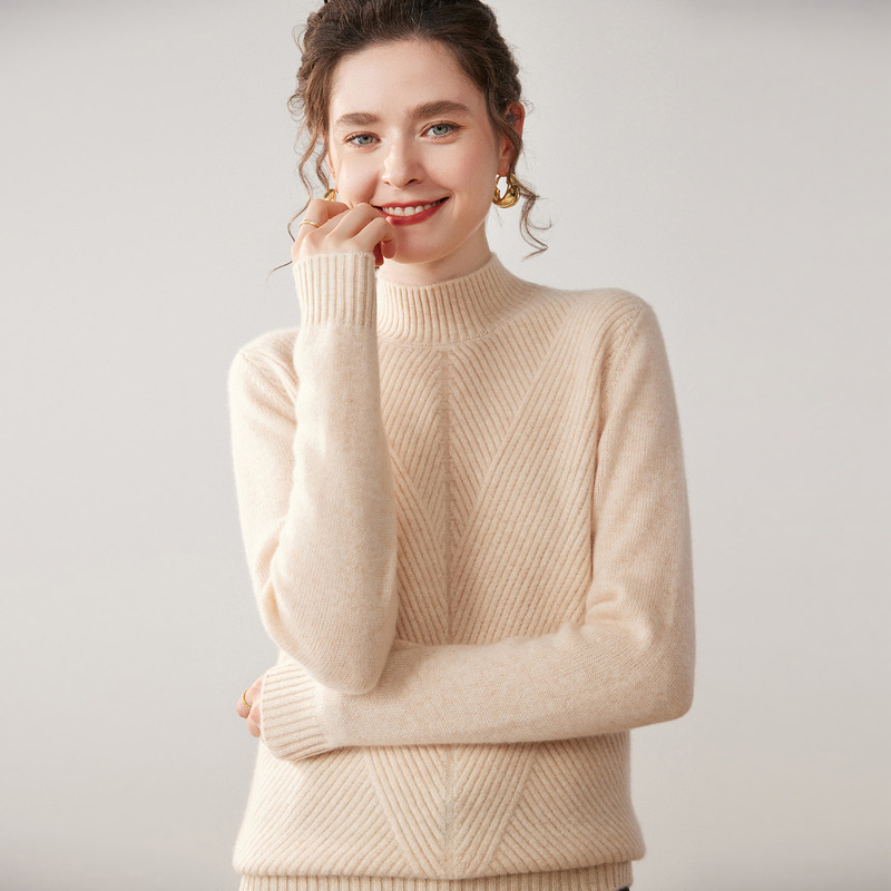 100% Pure Cashmere Sweater for Women, Half Turtleneck, Diamond Pattern, Autumn and Winter Soft and Skin-Friendly Slimming Look Versatile Knitted Bottoming Sweater 100% Pure Cashmere Sweater for Women, Half Turtleneck, Diamond Pattern, Autumn and Winter Soft and Skin-Friendly Slimming Look Versatile Knitted Bottoming Sweater