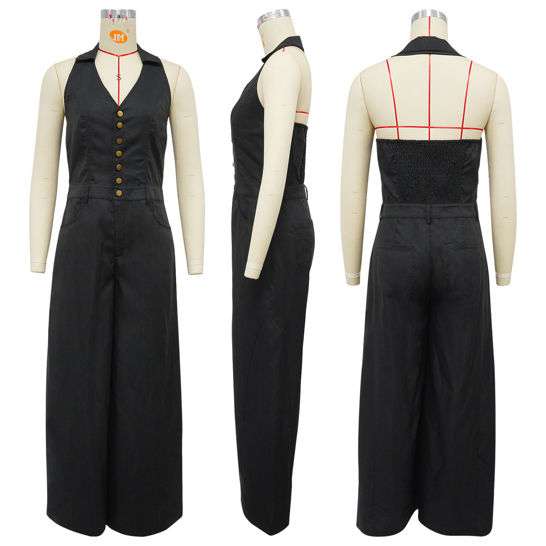 Fashion Women's Sleeveless Backless Jumpsuit Casual Pocket_ecoleips.com