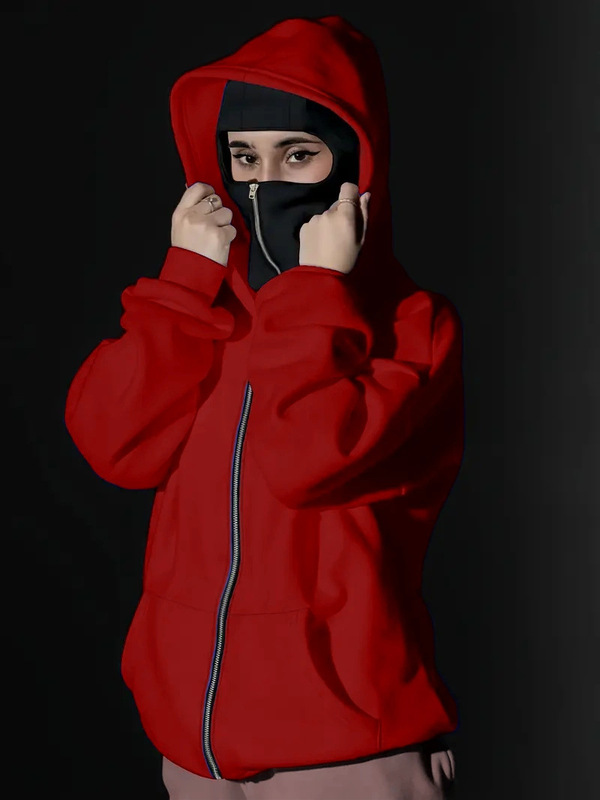女士时尚街头风巴拉克双帽双领拉链卫衣，女性必备时尚单品|undefined