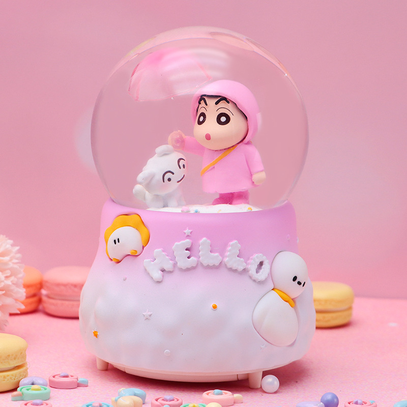 Anime japonés mismo estilo Crayon Shin-chan y Little White Crystal Ball Music Box Creative Piaoxue Music Box Regalo para estudiantes