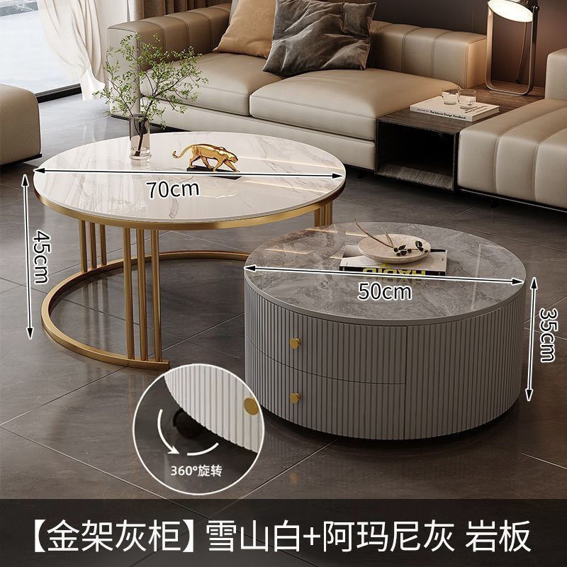 Cream Italia tabla de roca retráctil mesa de té lujosa moderna combinación simple sala de estar pequeña casa mesa redonda