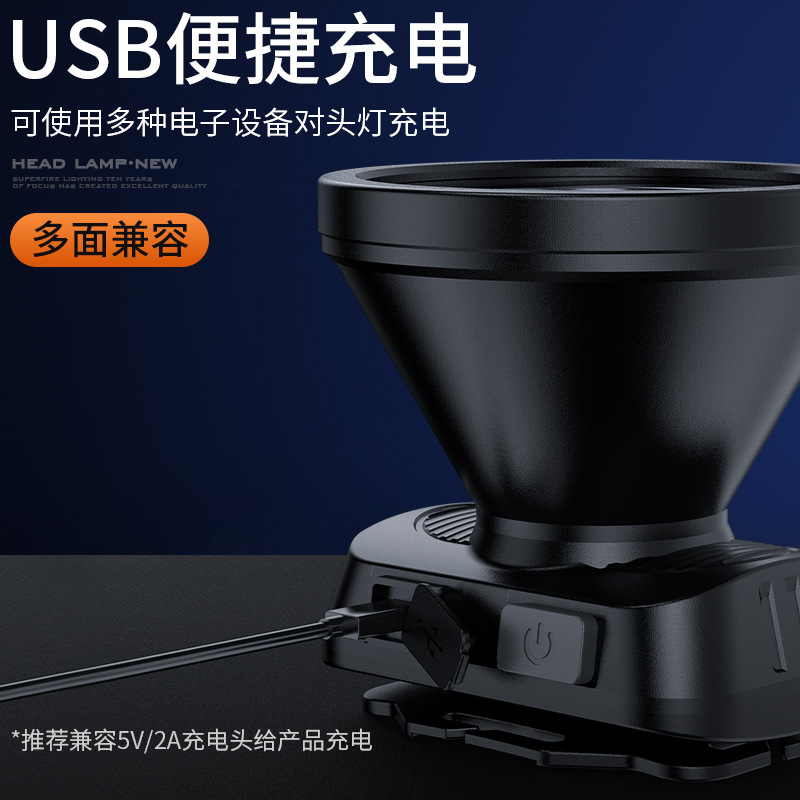 Faros Shenhuo, luz fuerte, luz de largo alcance, iluminación de minero montada en la cabeza, gran apertura, LED recargable, faros de emergencia para exteriores al por mayor