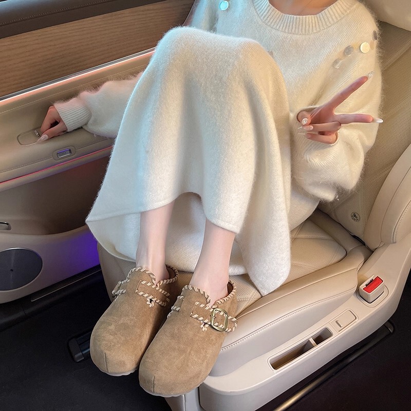 厚底内增高勃肯鞋包头半拖鞋女外穿2025秋季新款一脚蹬真皮单鞋子|undefined