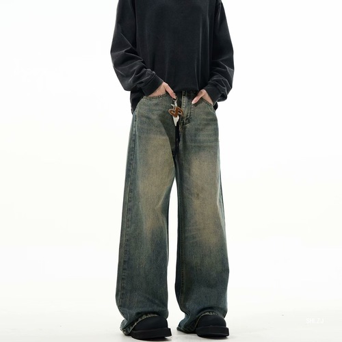 Retro American Distressed Wide-Leg Straight Leg Pants for Men and Women - New Design 2024