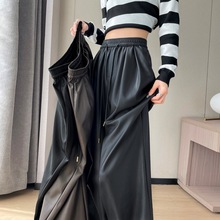 实拍现货皮裤女2024秋冬新款加绒PU皮软皮拖地阔腿裤高腰休闲裤