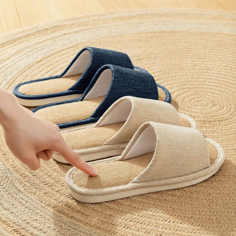 亜麻のスリッパの女性の家の室内の春と秋の家庭用カップルの四季の開口部は静音の滑り止めの綿麻のスリッパの男性を引っ張ります。|undefined