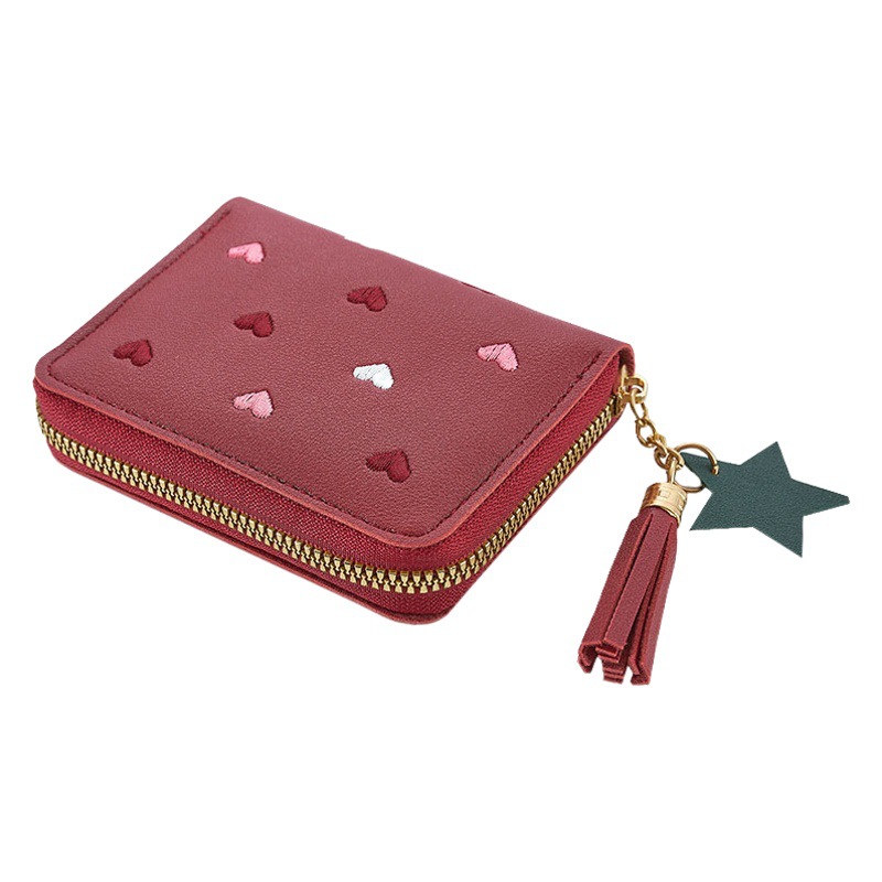  Monedero pequeño para mujer con bordado de corazón, estilo coreano, para niñas y mujeres, suministro al por mayor