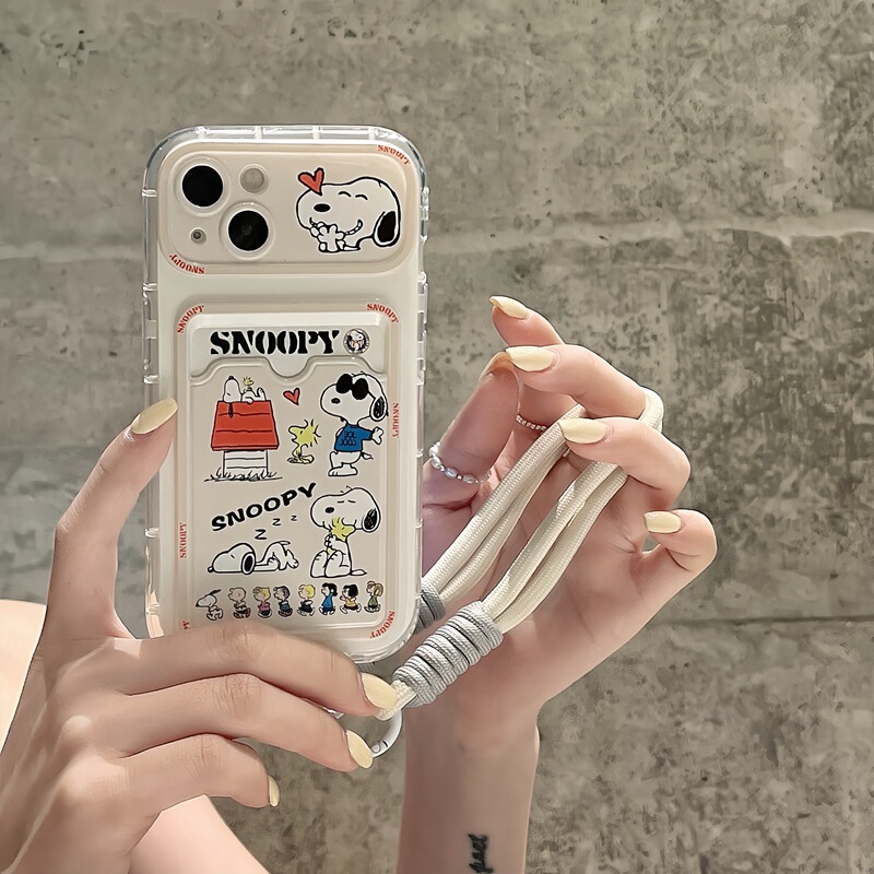 Cartoon Snoopy with Lanyard for Apple 14 Phone Case iphone15promax Card 1316 Card Case