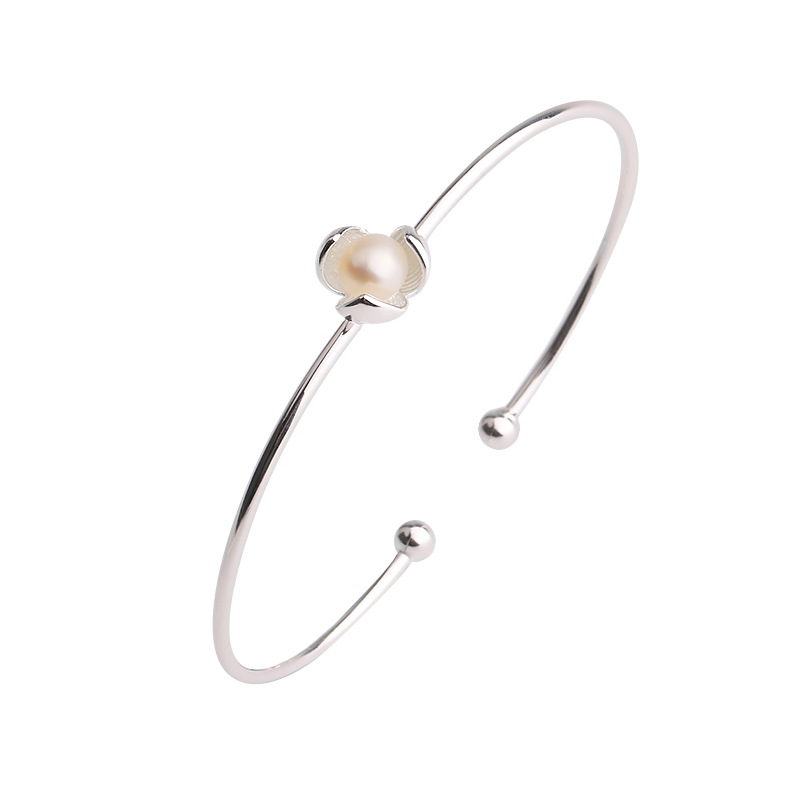 Mujeres s925 pulsera de plata esterlina verano nuevo regalo cumpleaños estilo coreano simple pequeña flor perla abierta joyería
