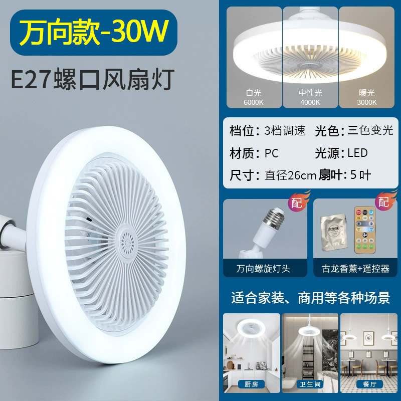 ventilador de cristal de alta potencia tornillo lámpara led hogar dormitorio cocina control remoto ventilador de techo lámpara fábrica de Zhongshan