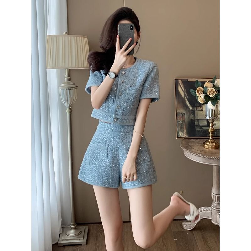 0619新款春夏季小香风套装女两件套夏季减龄洋气时尚休闲短裤套装|undefined