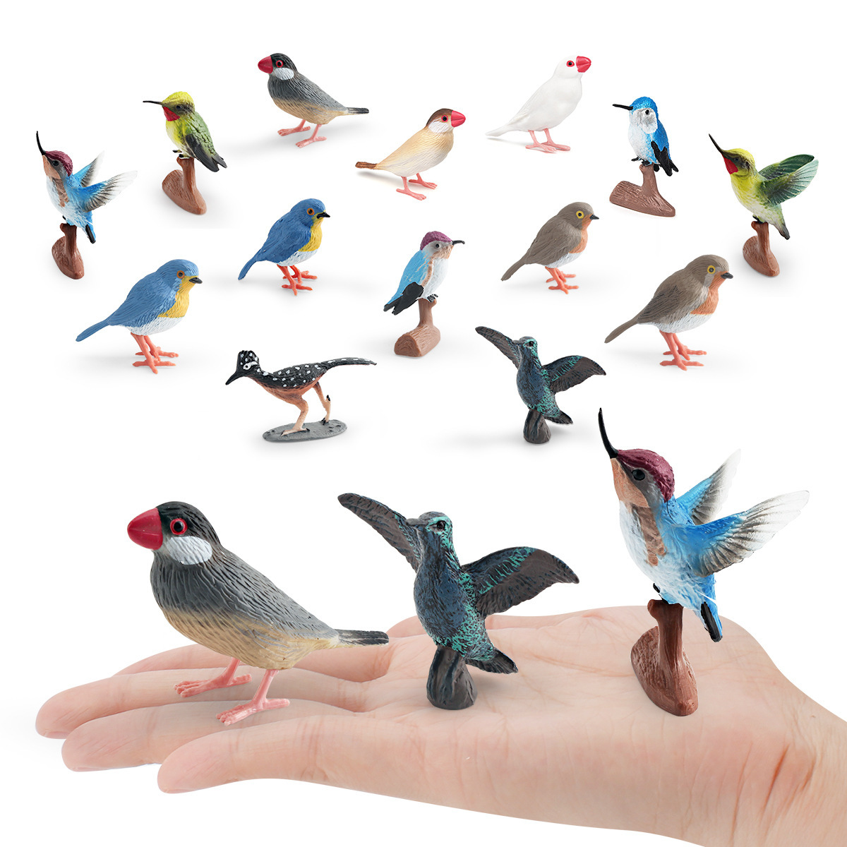 Simulación amazónica de pájaros hummingbirds, colibríes, pájaros, aves, animales, modelos de escritorio, juguetes decorativos estáticos