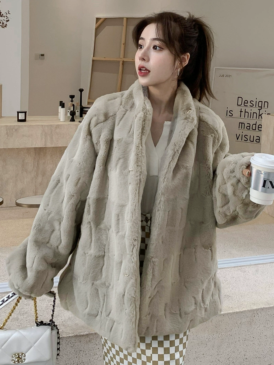 2024 крупногабаритная imitation fur concubine marsella мантия норковая шерсть стойка воротник женская свободная теплая пушистая верхняя одежда