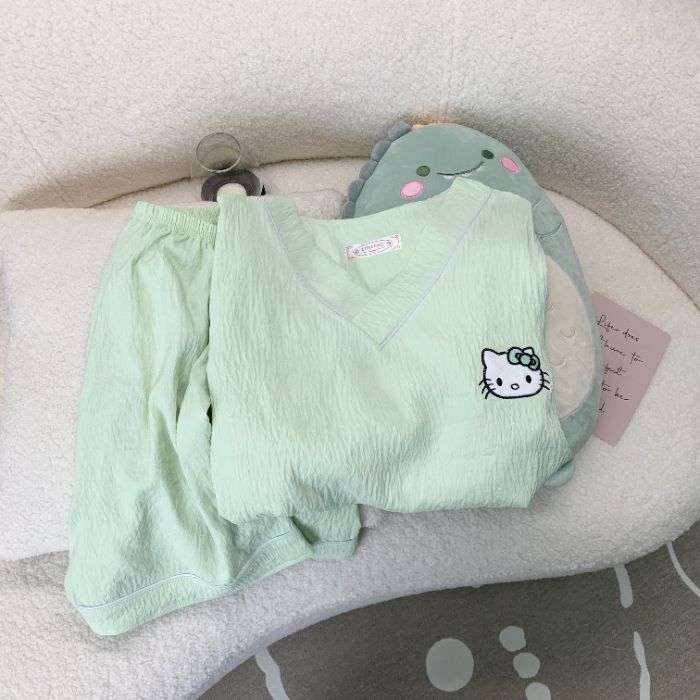 Vietnam transfronterizo transmisión en vivo estilo caliente verano con cuello en V nube pijamas de algodón pantalones de manga corta para mujer traje de servicio a domicilio para estudiantes de dibujos animados