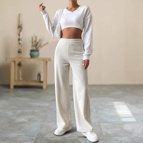2026 autumn and winter European and American new style loose casual wide-leg high-waist straight striped pants with a hanging feel, showing slimming and leg length