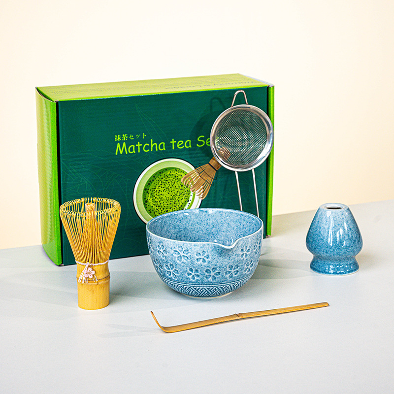 FJT 사쿠라 와이드 입 그릇 블루 5개 세트(짙은 녹색 컬러 박스)