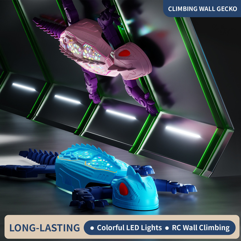 Cross-Border Amazon Wall-Climbing Gecko 2.4g Remote Control Wall-Climbing Car Toy Rechargeable Electric Simulation Lizard Light-Up Chameleon
