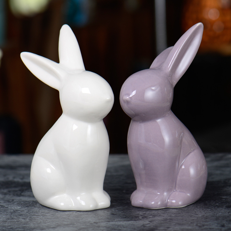 Pascua lindo conejito de cerámica artesanía Decoración Oficina del hogar TV gabinete muñeca animal joyería