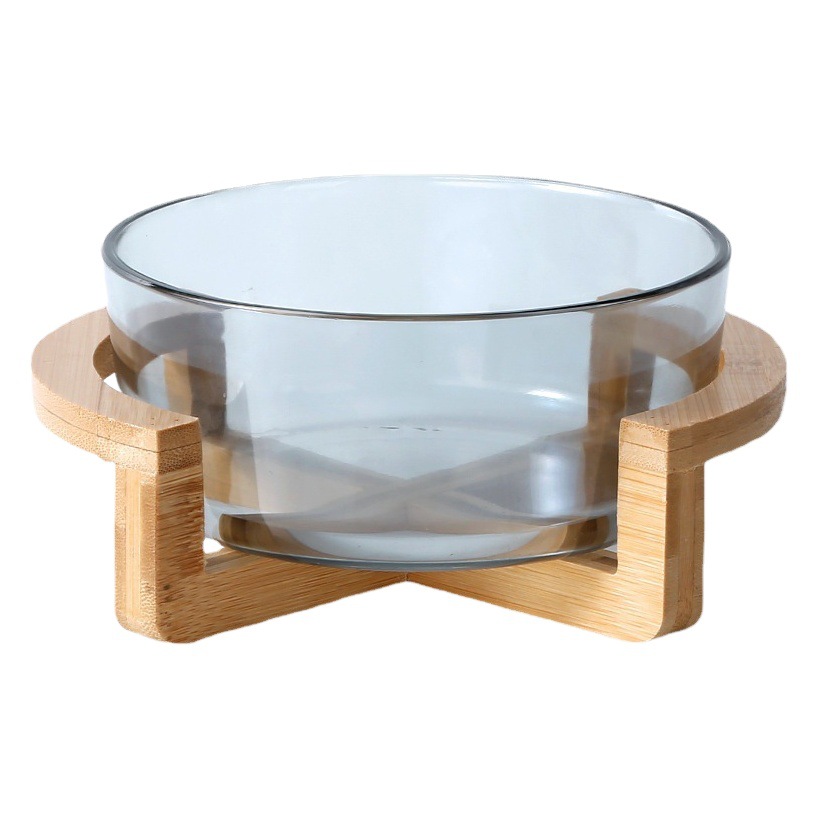 Base de madera de bambú simple plato de fruta de vidrio sala de estar plato de aperitivos tazón de fruta del hogar tazón de ensalada tazón de restaurante buffet tazón