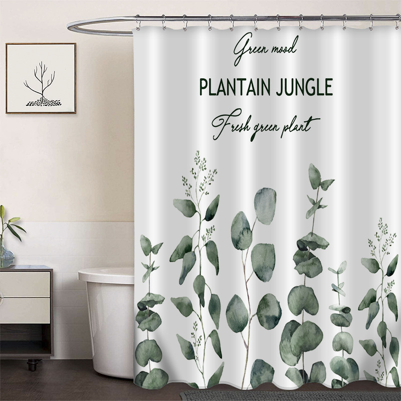 Cortina de ducha de poliéster impresa con hebilla de cortina de ducha de plástico baño cuarto de baño cortina de partición impermeable a prueba de moho