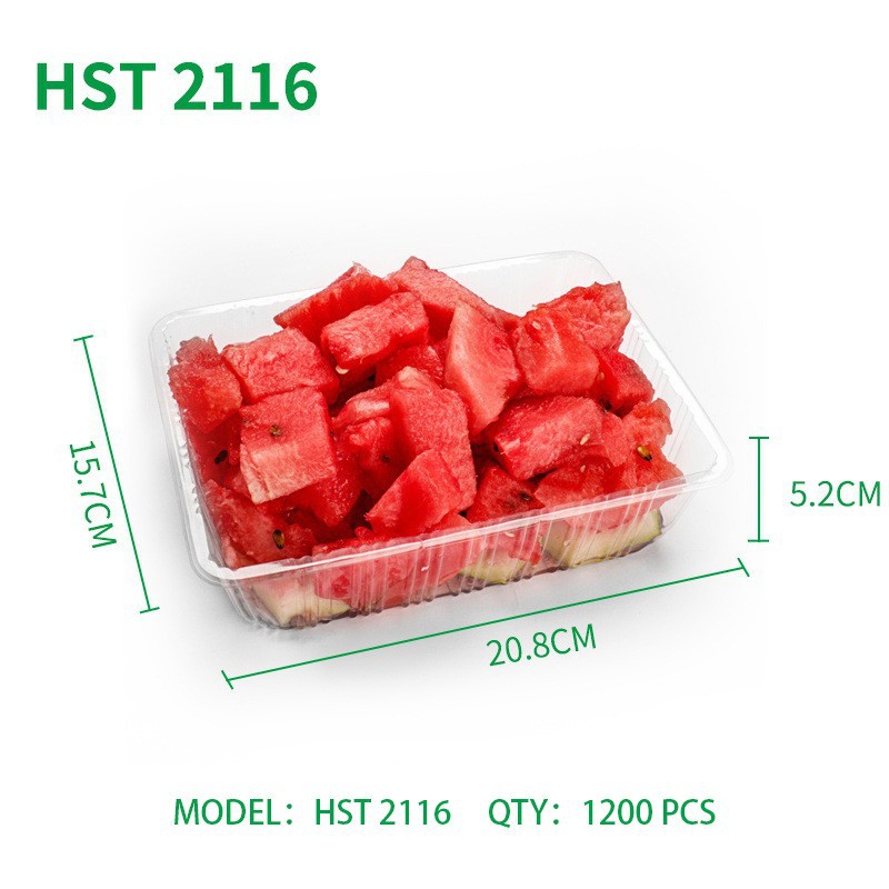 Caja desechable para cortar y empacar sandía, redonda con tapa, gran capacidad, capacidad para 5 libras, caja de plástico PET transparente y resistente para frutas.