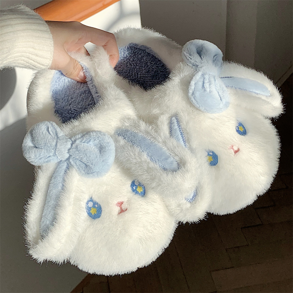 Pantofole morbide da interno per la casa e l'autunno e l'inverno dopo il parto Baotou, simpatiche pantofole in cotone di peluche caldo con coniglio femmina_voghion.com