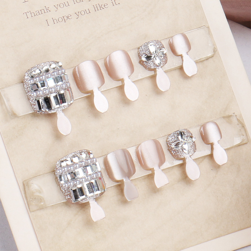 Summer Pink Three-Dimensional Petal Toenail Manicure European and American Pile Diamond Wearable Short Toenail Pieces