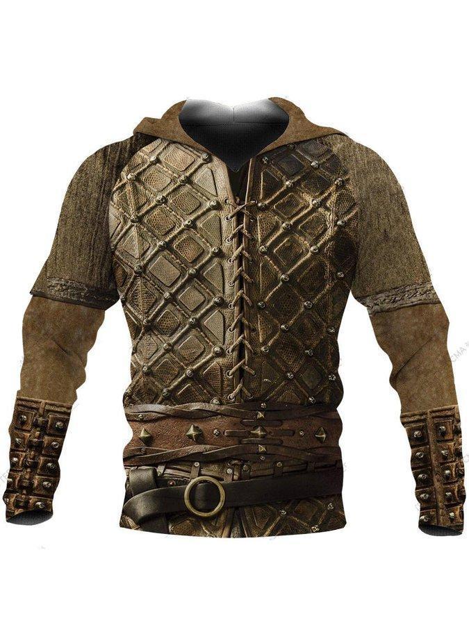 2024 Europa y América Primavera y otoño Moda nuevos hombres Viking Myth Series Cool Armor Print 3D Sudadera con capucha