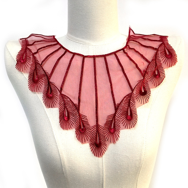 水溶蕾丝胸花 涤光丝刺绣领花 网底绣花衣领 假领子