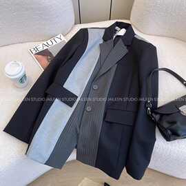 大码西装外套女设计感小众2025秋装新款韩版时尚拼接气质西服上衣