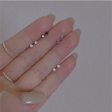 s925银针耳钉女睡觉不用摘迷你超小水钻彩色耳棒简约养耳洞耳骨钉