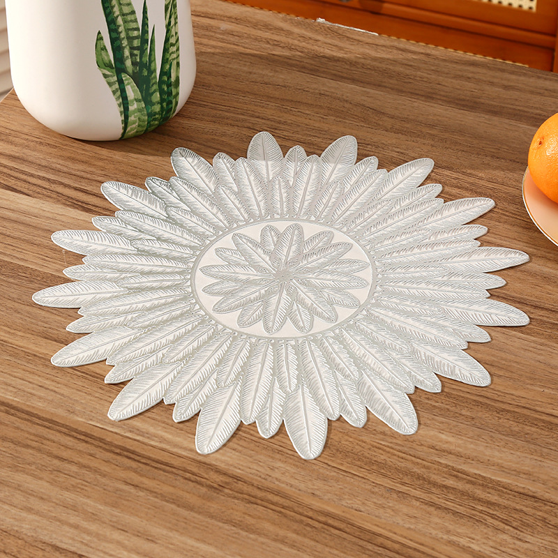 Mantel de PVC redondo transfronterizo de Amazon almohadilla de aislamiento térmico de café de plumas creativas