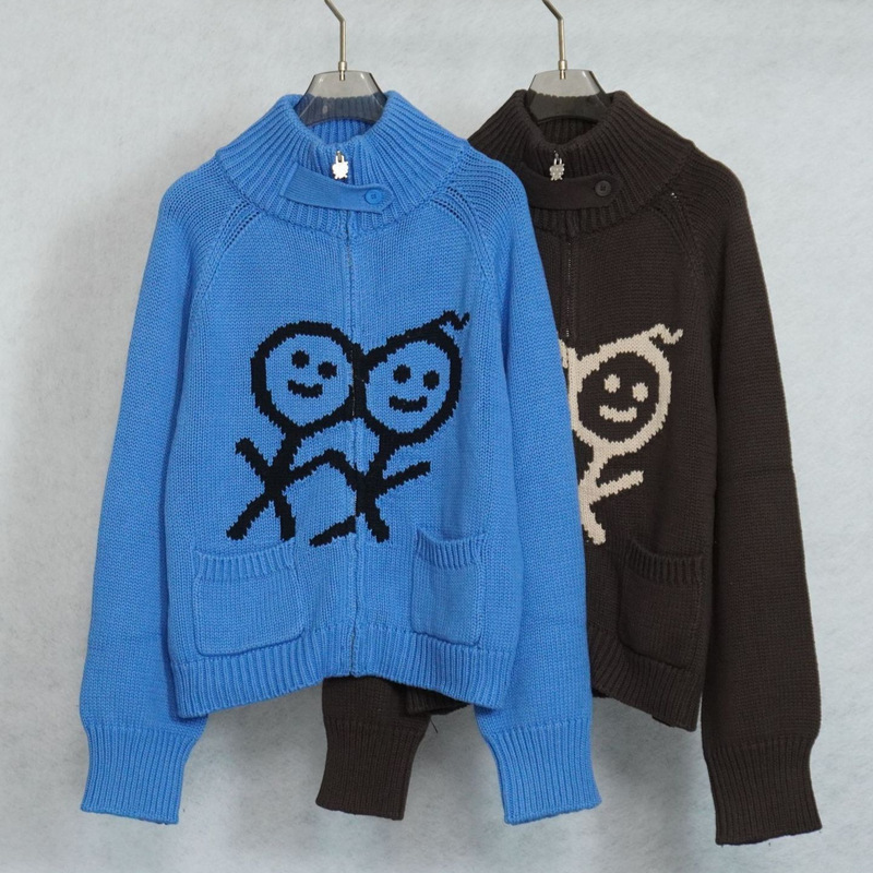 26 Autumn/Winter New Style Matchman Personality Trendy High Collar Pocket Zipper Knit Sweater Cardigan for Women