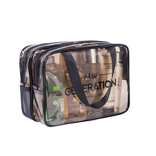 Travel wet and dry separation transparent waterproof cosmetic bag Double-layer large capacity portable PVC mesh storage bag toiletry bag