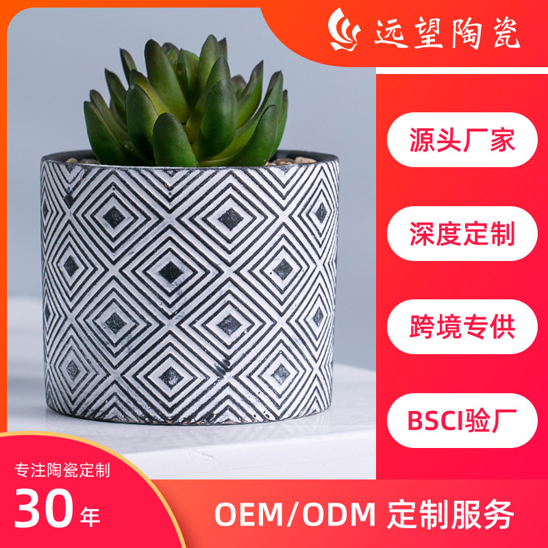 Factory price can be customized logo potted pot meat plant stoneware simple creative home gardening desktop bonsai