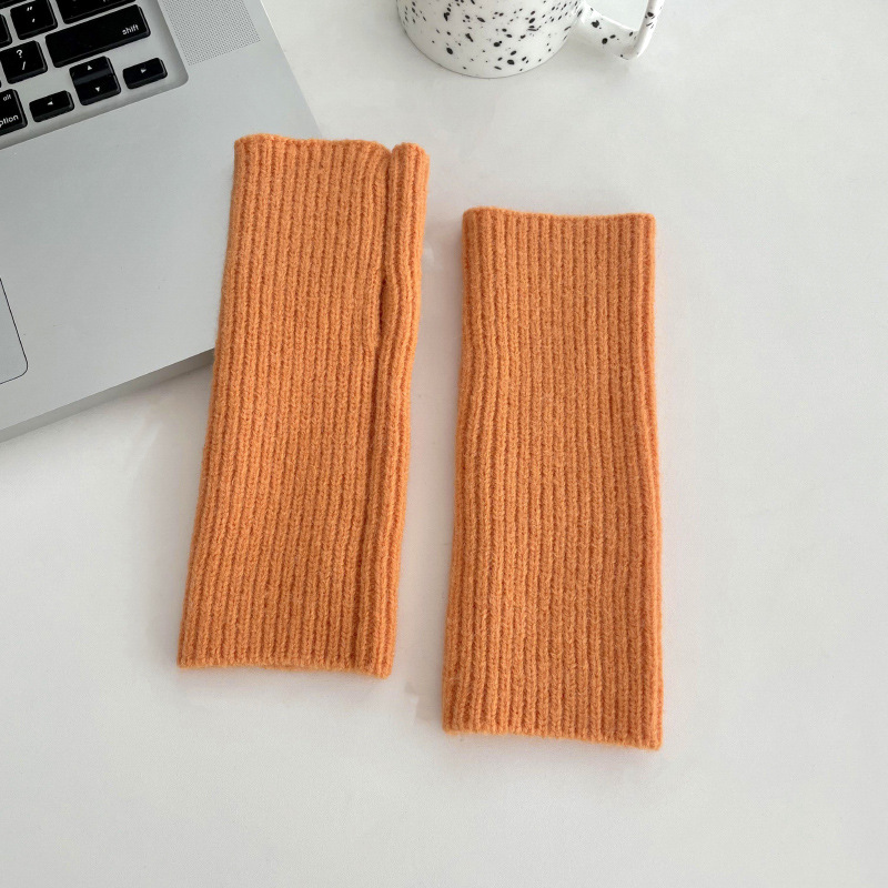 Guantes de medio dedo para mujeres otoño y invierno estilo coreano de punto caliente de lana a rayas verticales guantes de escritura de estudiantes