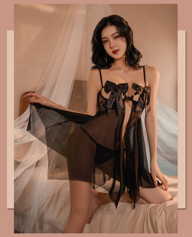 Pink Mesh Babydoll Nightdress Set with Robe and Halter Top, One Size — detail image 25