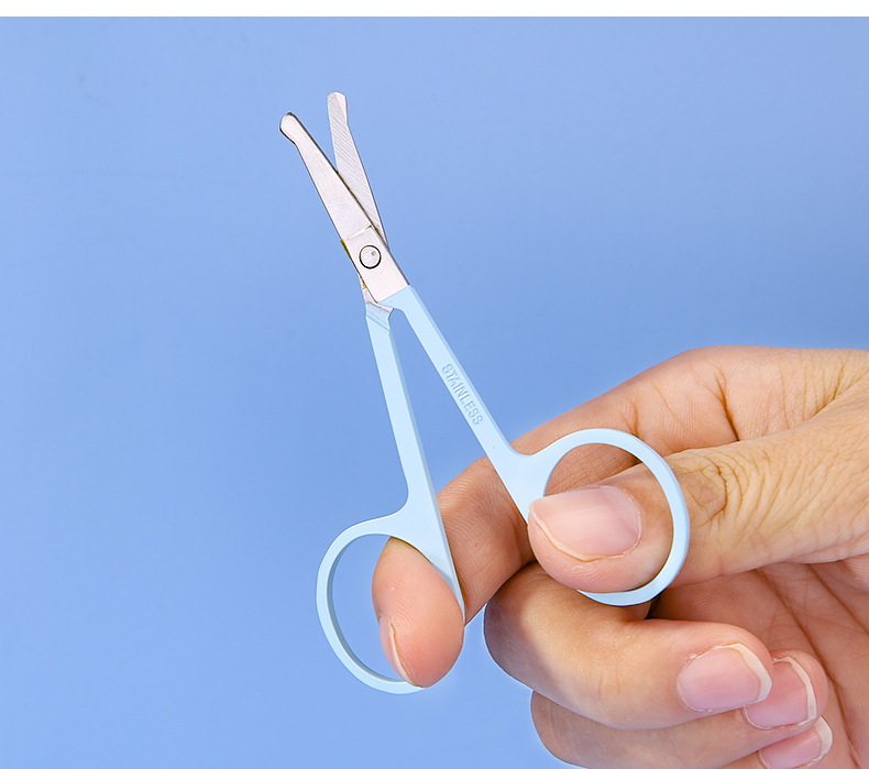 LMLTOP Blue round-headed Nose Hair Scissors Stainless Steel Makeup Small Scissors Beauty Eyebrow Shaping Scissors TOP-021 undefined