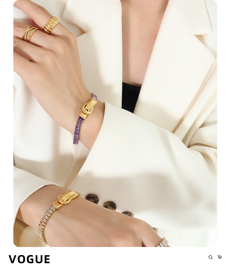 French Style Solid Color Titanium Steel Bracelets Inlay Zircon Stainless Steel Bracelets