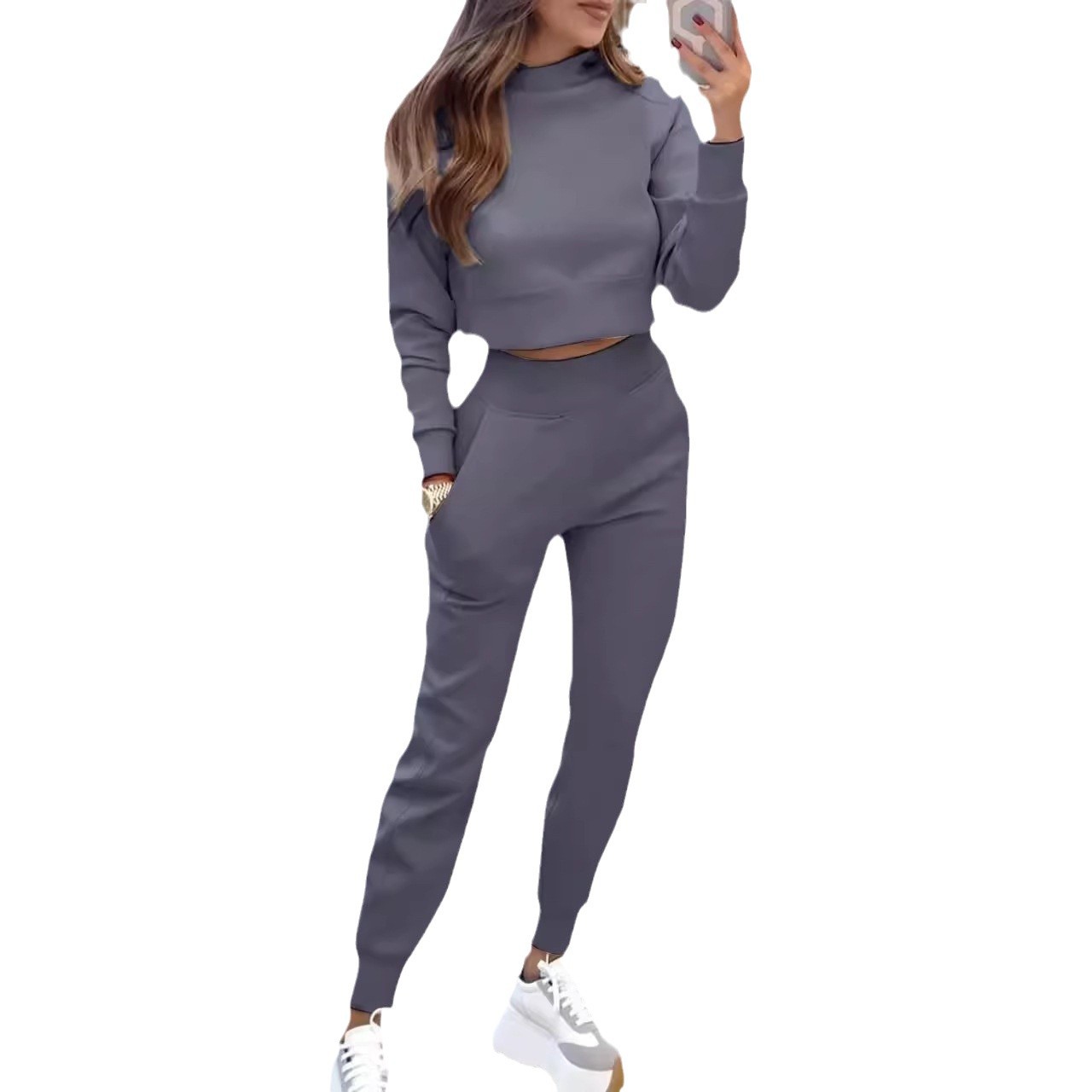 Women's Clothing New Style_Autumn and Winter Women's High necked Slim Long sleeved Casual Suit_ipsvogv.com