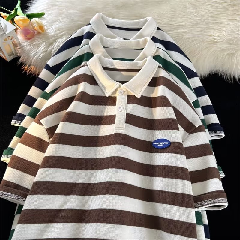 2024 nuevo polo de manga corta con solapa, camiseta de verano de marca de moda para hombres, camiseta de todo fósforo de tendencia delgada de estilo coreano