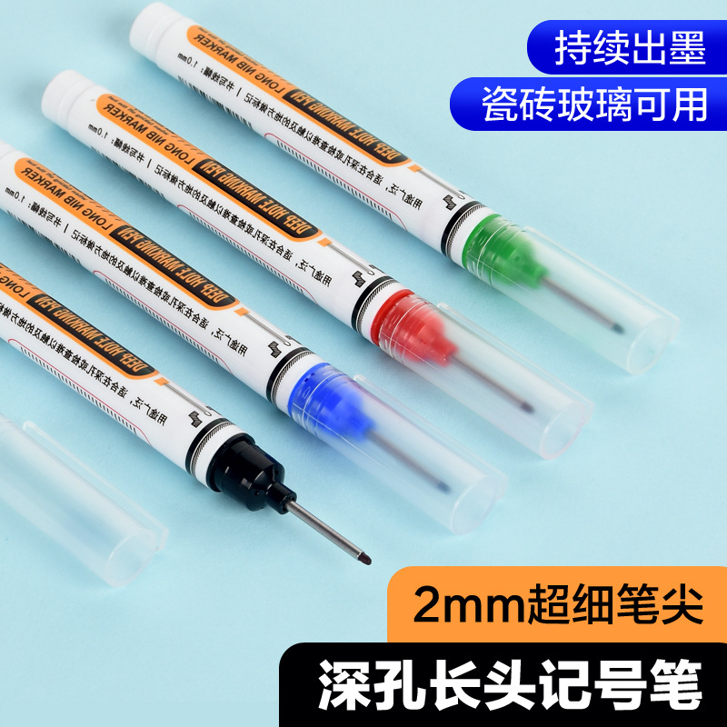 Pen de marca de doble cabeza larga oleosa especial para carpintería de 20 mm para azulejos de suelo agujero profundo pluma de carpintería multipropósito